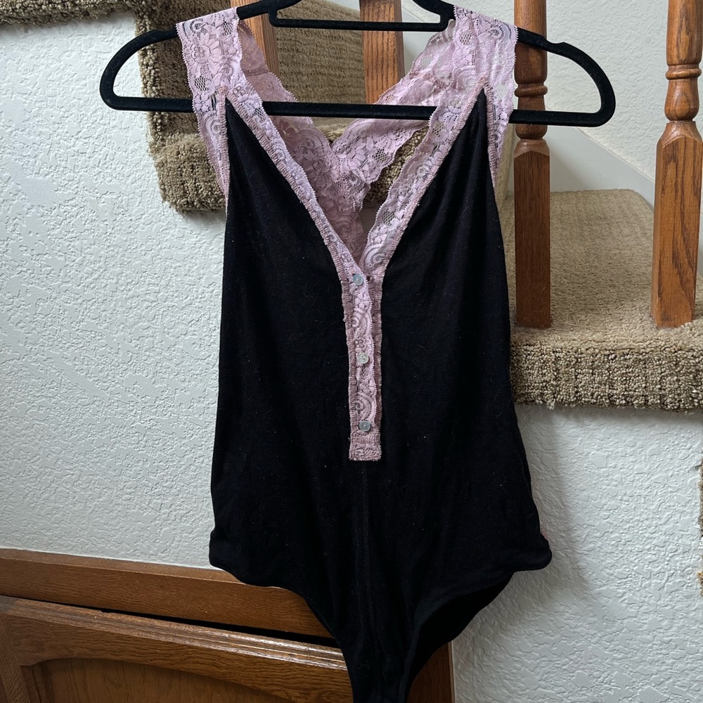 free people black and pink one piece leotard
